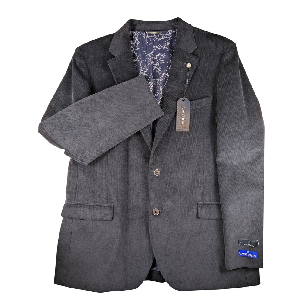 Nautica Mens L46 Navy‎ Corduroy Blazer Active Stretch Sport Coat Jacket